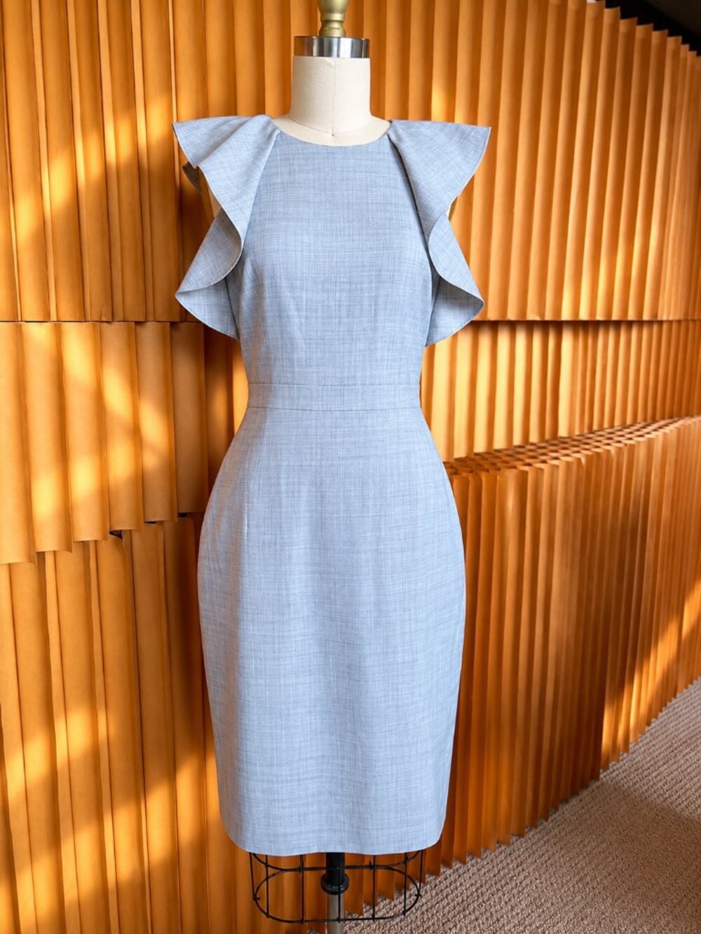 J.Crew Fine Wool Sheath Dress | Sculptural Ruffle Sleeves
